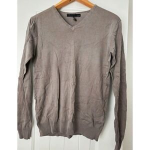 Piazza Italia Men's Gray V-Neck Cotton Knit Sweater M classicore dadcore